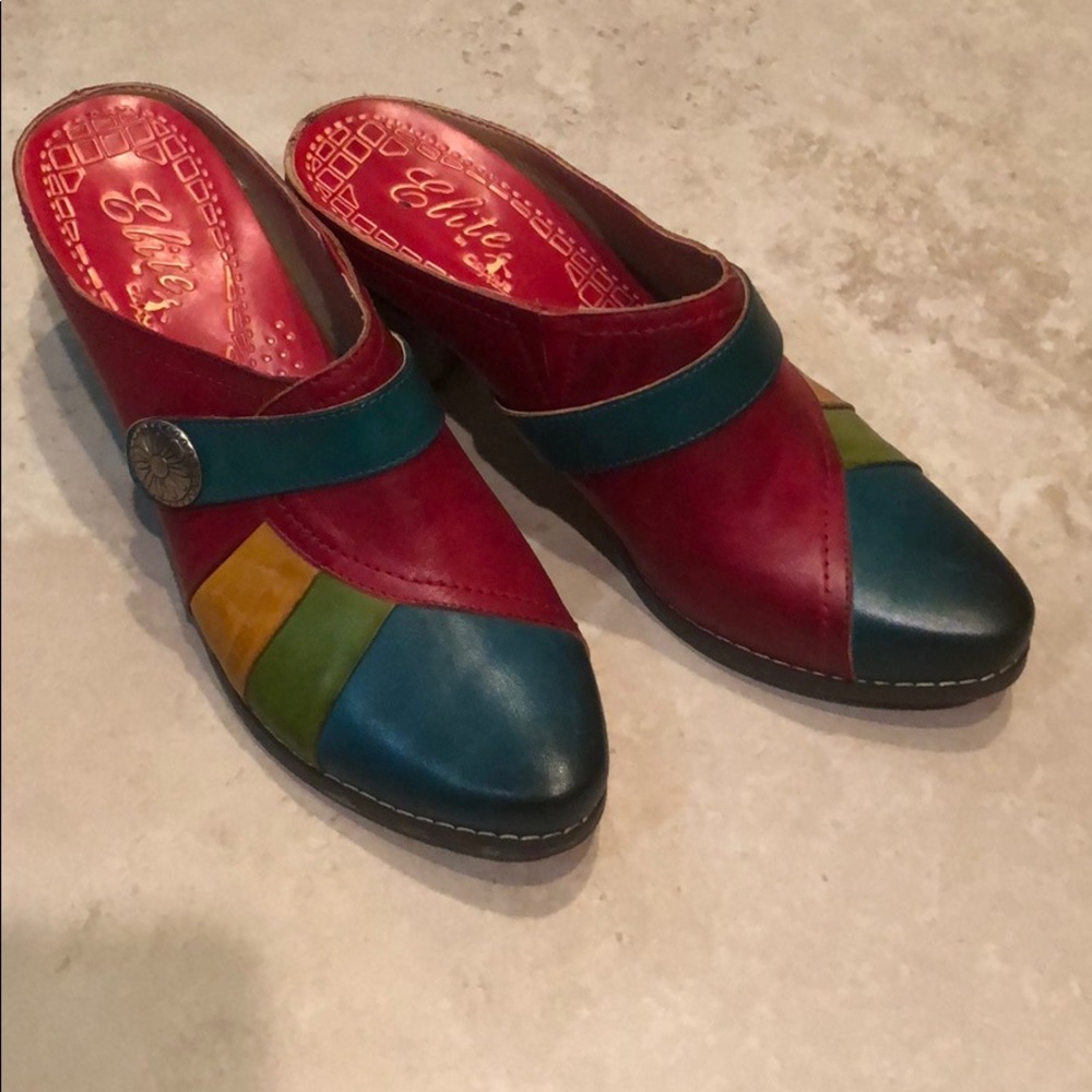 Size 7 multicolored mule type shoe.